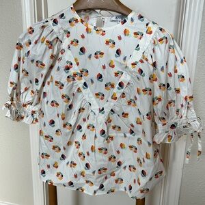 Crosby. White Floral Puff-Sleeve Tie Blouse